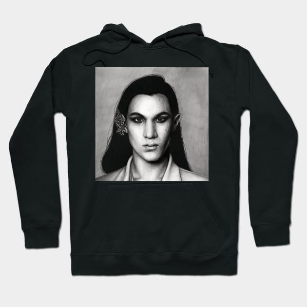 Ethan Torchio (Maneskin) pencil and charcoal portrait Hoodie by alexgraybergh